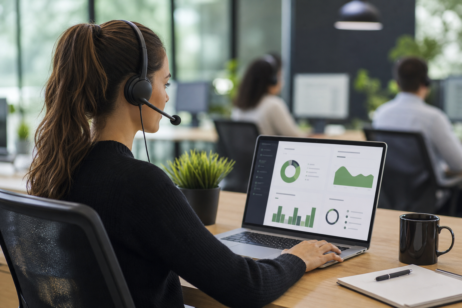 Contact center workspace with organic analytics dashboard