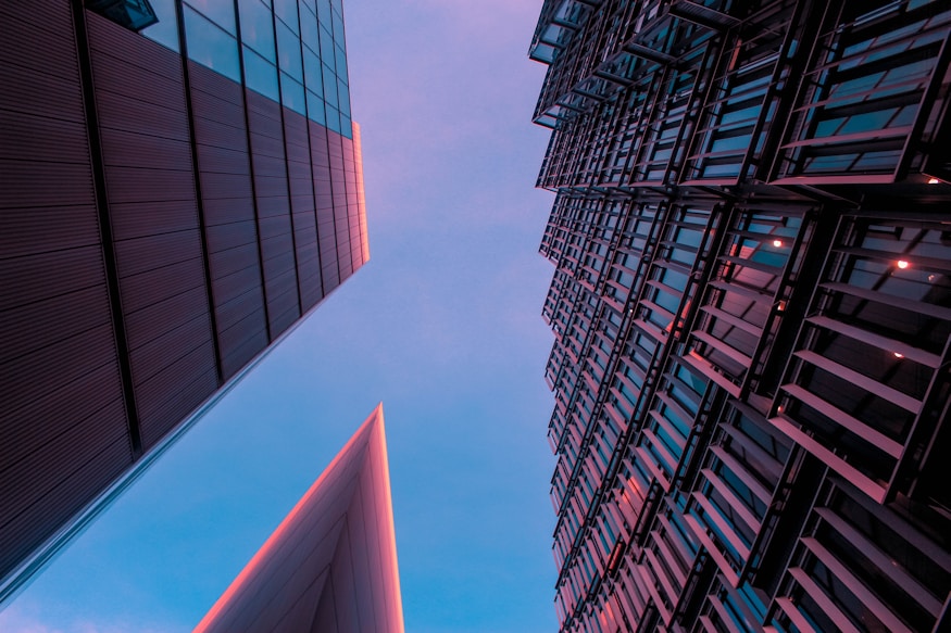 Tall buildings viewed from below
